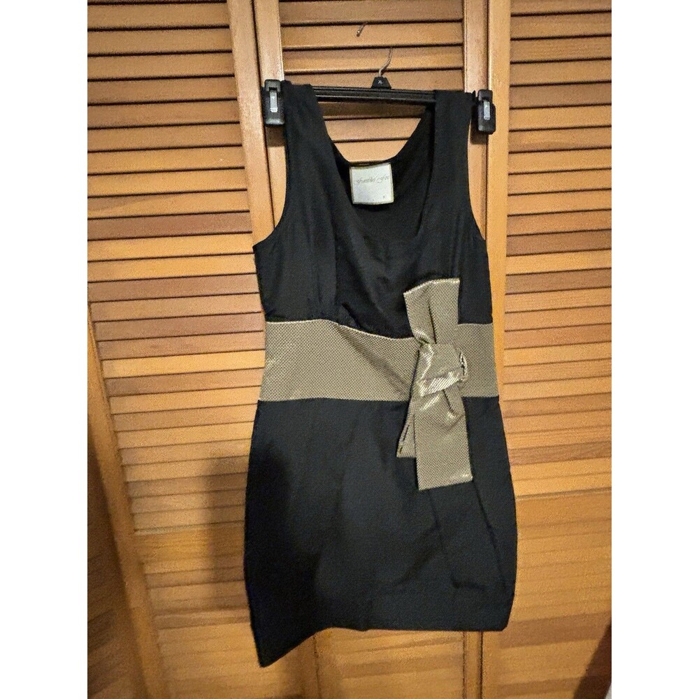 Women's Small Black Sleeveless Mini Dress With Gold Bow  FUMBLIN' FOE  real cute